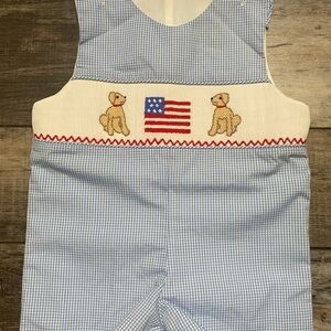 Baby Boys Boutique Smocked Outfit 9 Months Patriotic Puppy July 4th Stitchy Fish